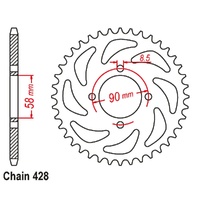 Sprocket Rear Steel 428-45T