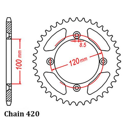 Sprocket Rear Steel 420-44T