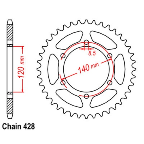 Sprocket Rear Steel 428-44T