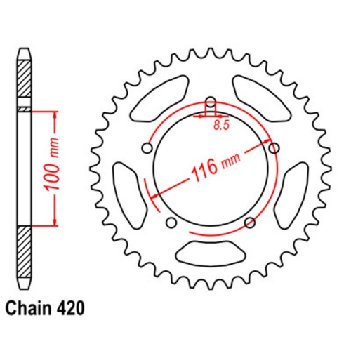 Sprocket Rear Steel 420-44T