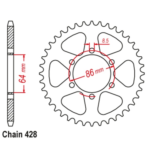 Sprocket Rear Steel 428-54T