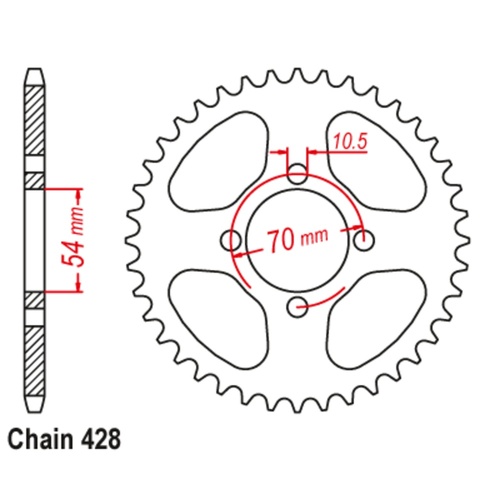 Sprocket Rear Steel 428-42T