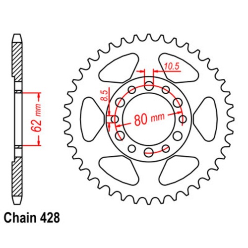 Sprocket Rear Steel 428-44T