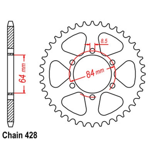 Sprocket Rear Steel 428-53T