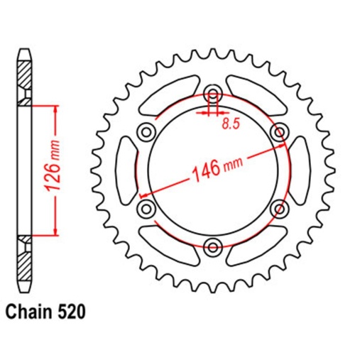 Sprocket Rear Steel 520-44T