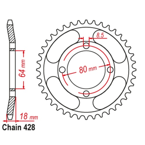 Sprocket Rear Steel 428-47T