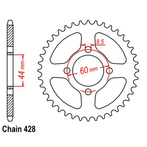 Sprocket Rear Steel 428-49T