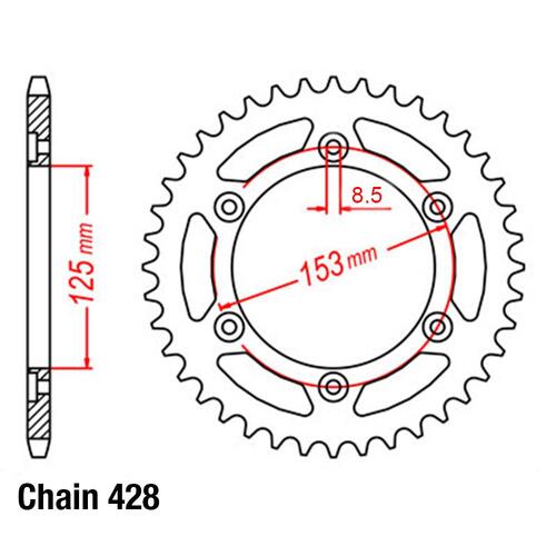 Sprocket Rear Steel 428-49T