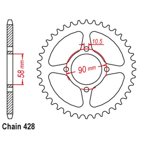 Sprocket Rear Steel 428-45T