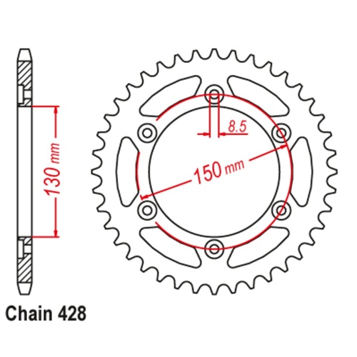 Sprocket Rear Steel 428-52T